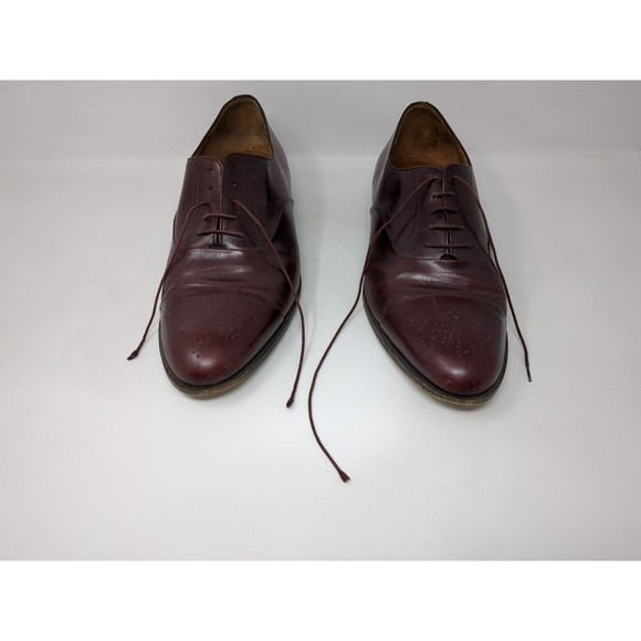 Salvatore Ferragamo Brogue Wingtip Oxford Burgundy Leather Lace Up Shoes 8.5 EE‎